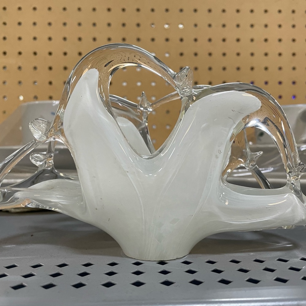 Murano Glass White and Clear Napkin Holder